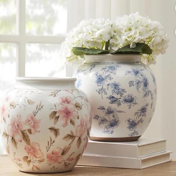 8" Blue Floral Round Ceramic Vase - My Texas House 2025 - Picture 4 of 5